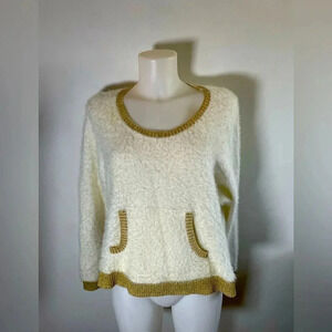 Juicy Couture cream & gold fuzzy‎ sweater Super Soft Crop Top Size XL EUC 0022